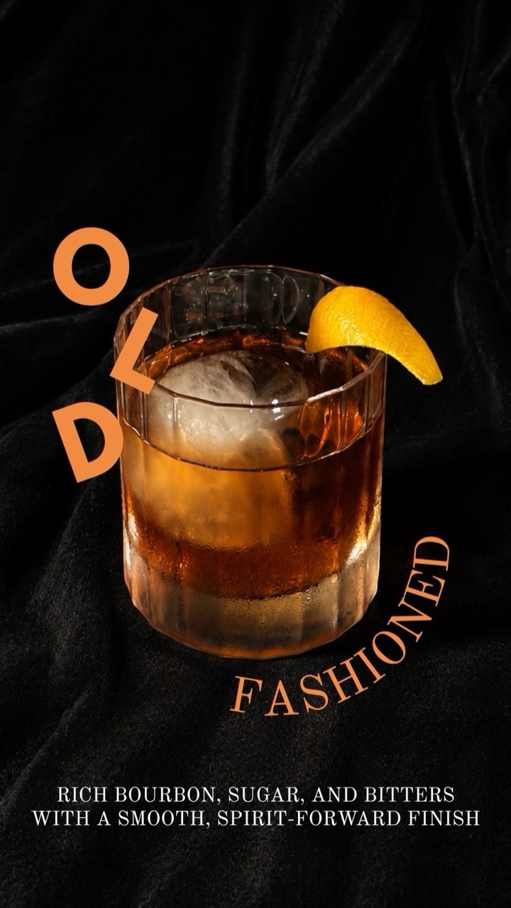 Old Fashioned — rich bourbon, sugar and bitters with a smooth, spirit-forward finish